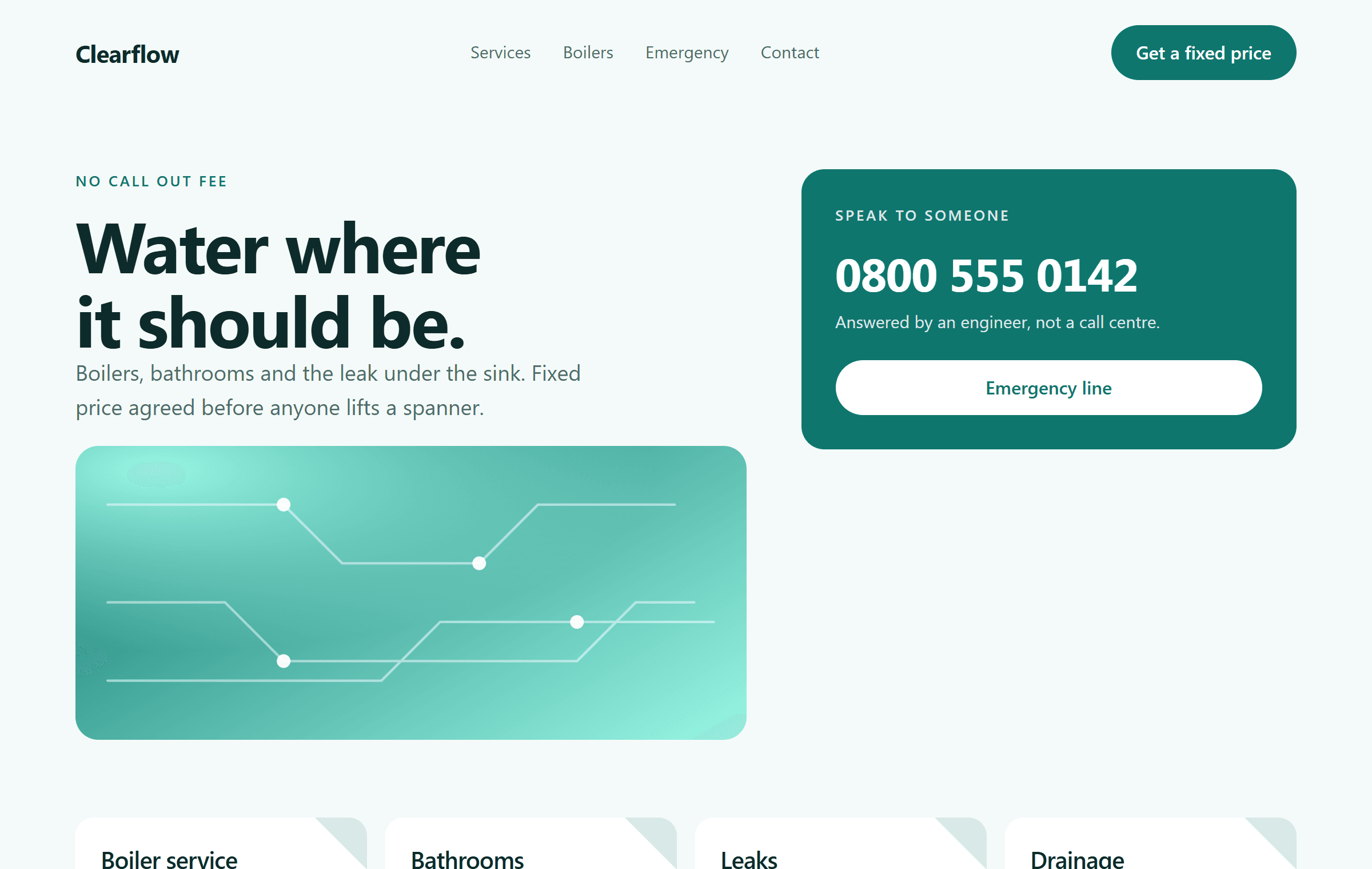 Website design for Clearflow, a plumbing business.