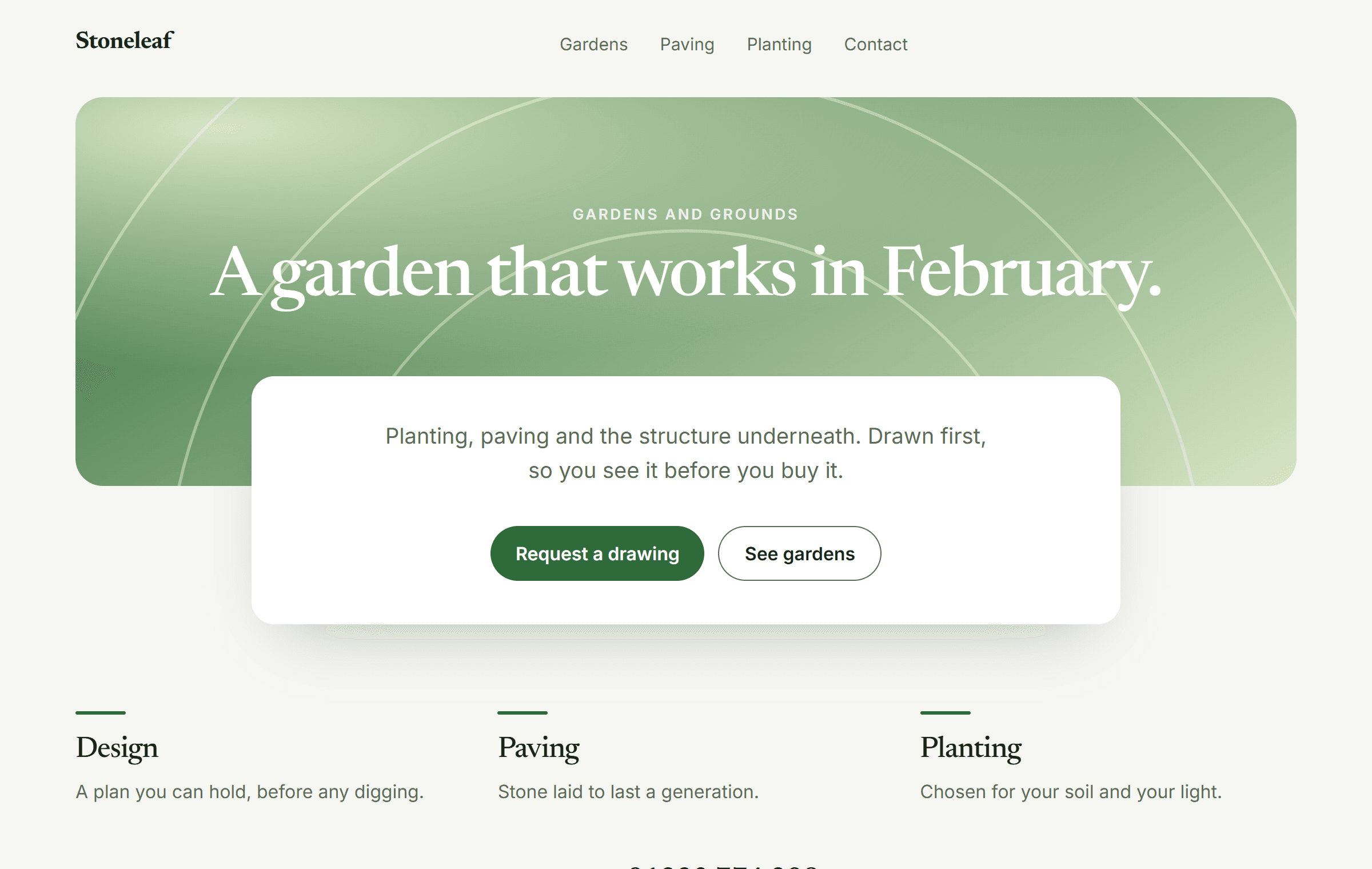 Website design for Stoneleaf, a landscaping business.